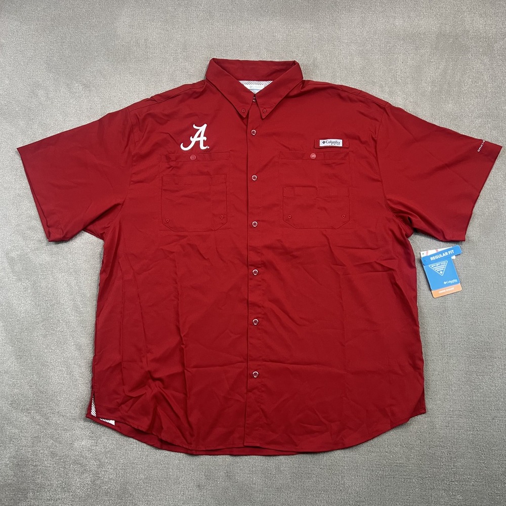 Columbia PFG Alabama Crimson Tide Shirt Mens XXL Red SS Fishing Button Down NWT